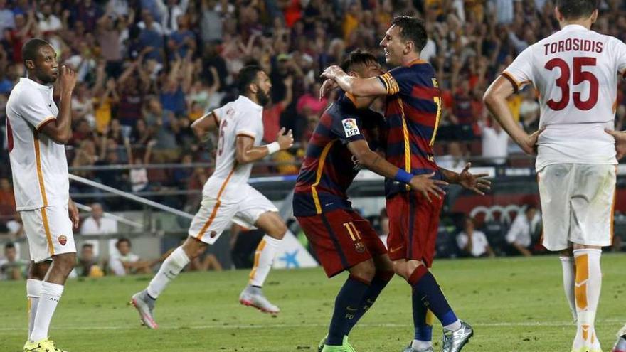 El Barça golea a la Roma, con tantos de Neymar, Messi y Rakitic