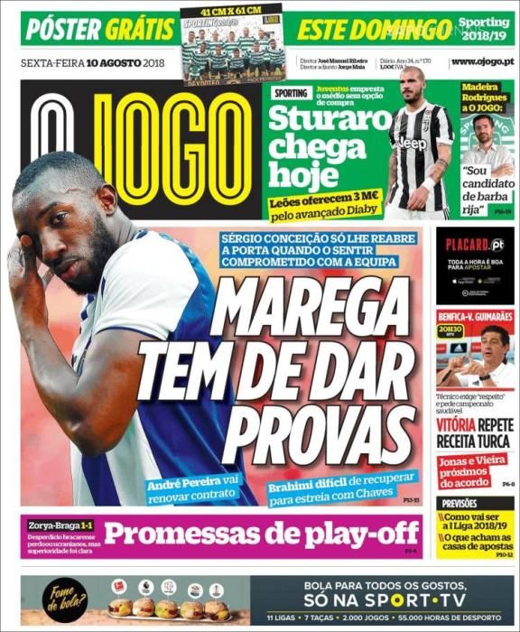 Portada O JOGO viernes 10 de agosto de 2018