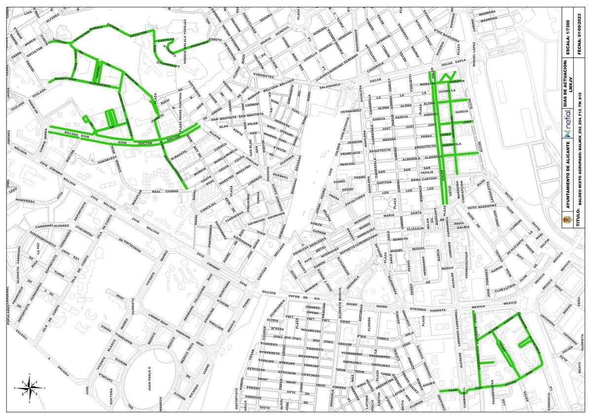 Mapa de la limpieza en Alicante: ¿cuántas veces se baldean las calles de mi barrio?