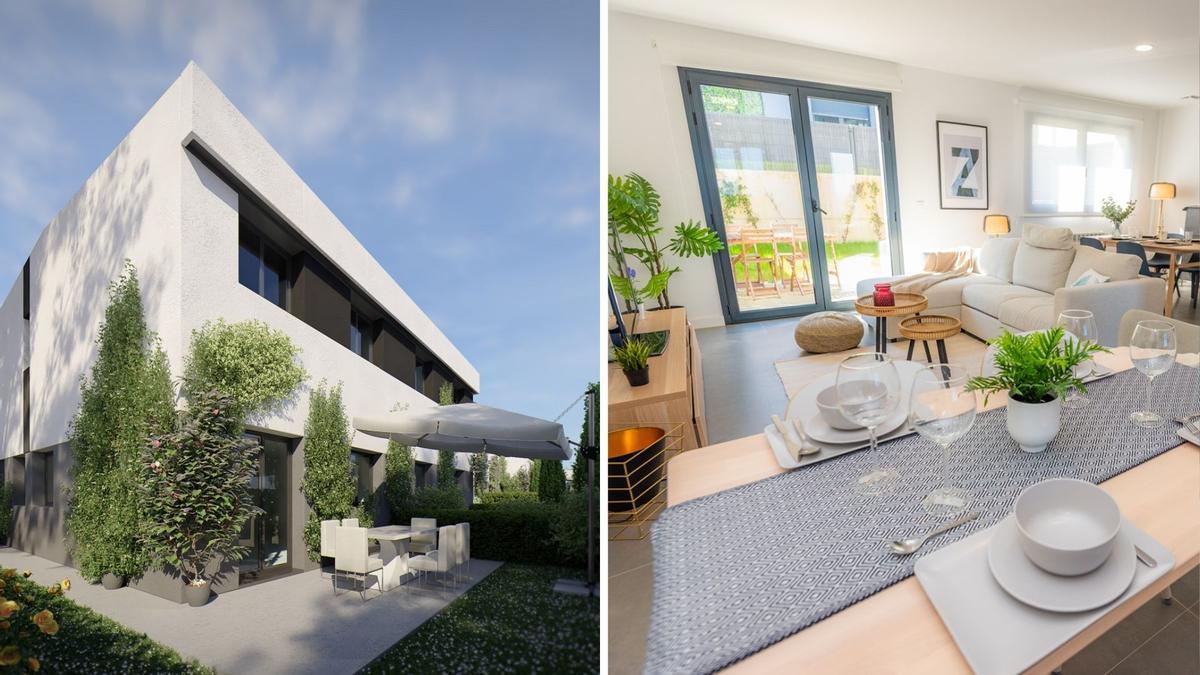 Una de las casas de la promoción de El Texu de Cudillero, por fuera y por dentro.