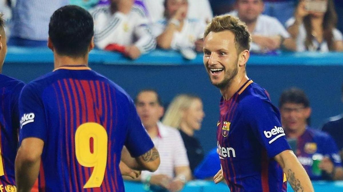 Ivan Rakitic celebra un gol durante el Clásico disputado en Miami