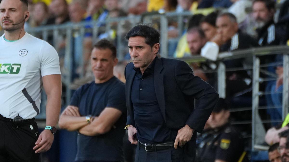 Marcelino, en el área técnica durante el Villarreal-Sevilla