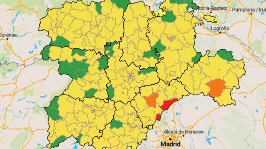 Mapa inicial de las zonas verdes de desescalada en las que se incluyen siete áreas básicas de salud de Zamora.
