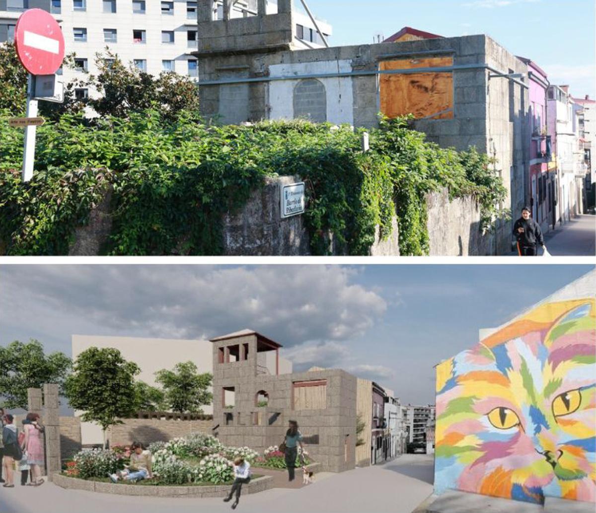 Arriba,e stado actual de la zona, abajo recración de cómo quedará