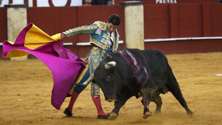 Cayetano, dando un pase con el capote en La Malagueta.