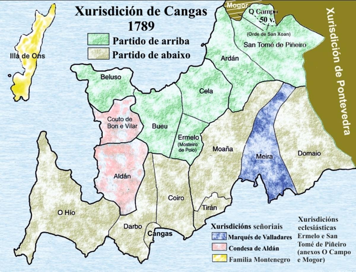 A xurisdición comarcal a finais do século XVIII, aínda durante o Antigo Réxime.