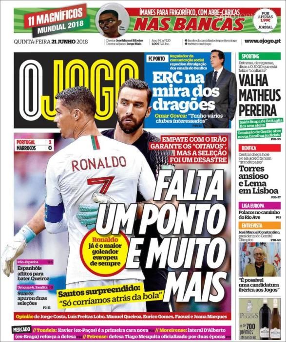 Portada O JOGO jueves 21 de junio de 2018