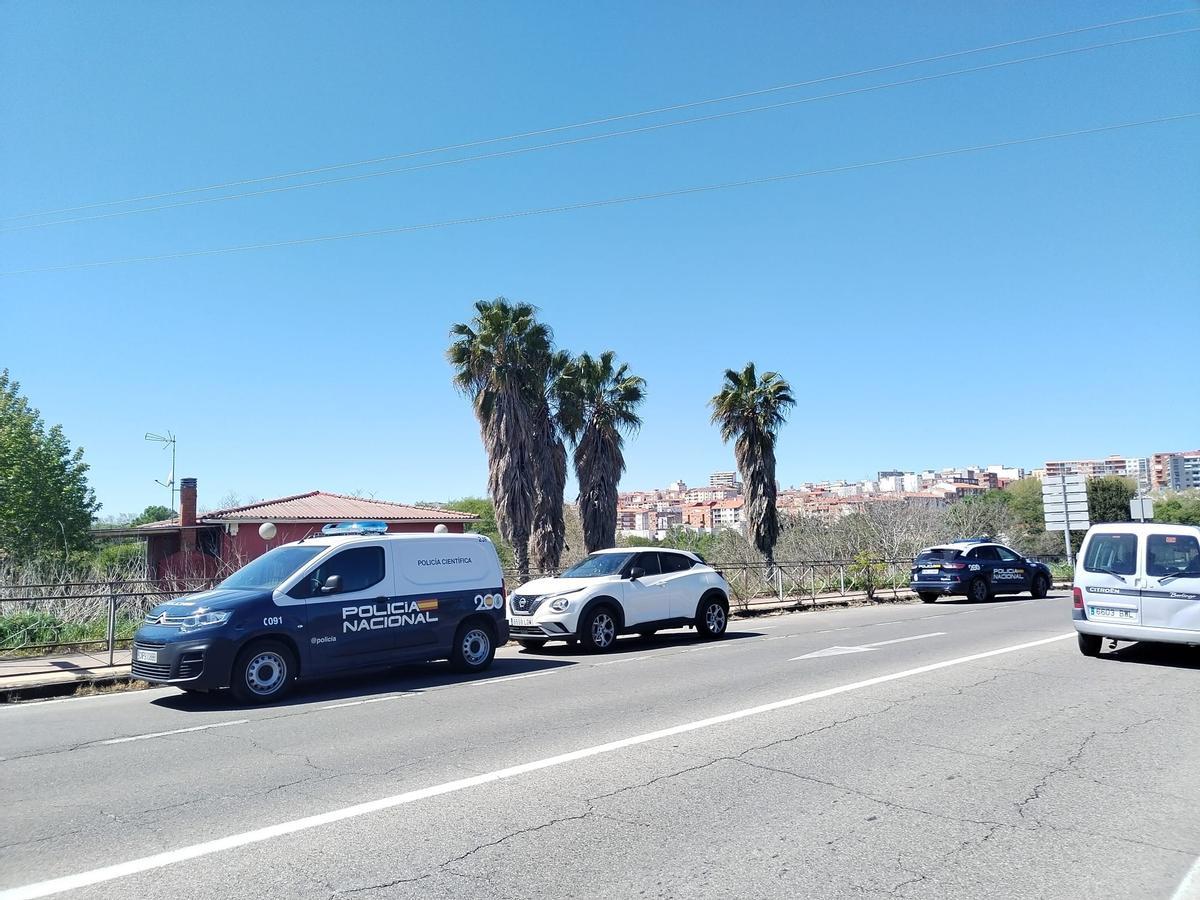 Vehículos de la Policía Nacional, en el puente de Adolfo Suárez, este miércoles.