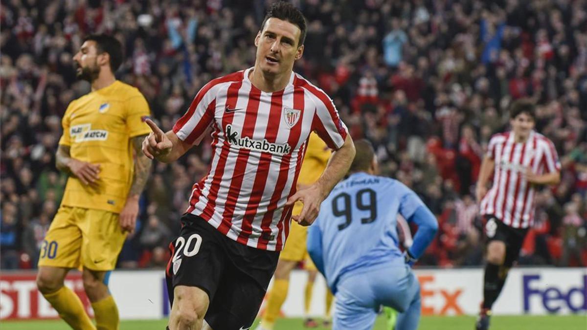 Aduriz celebra su gol, el segundo del Athletic ante los chipriotas