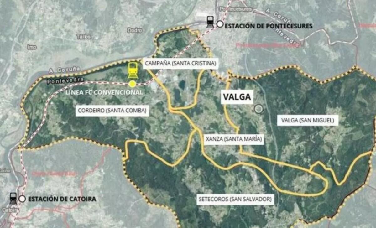 Emplazamiento del futuro apeadero de Valga, entre Cordeiro y Campaña