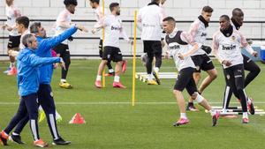 Rodrigo Moreno en el entrenamiento del pasado viernes junto al resto de sus compañeros