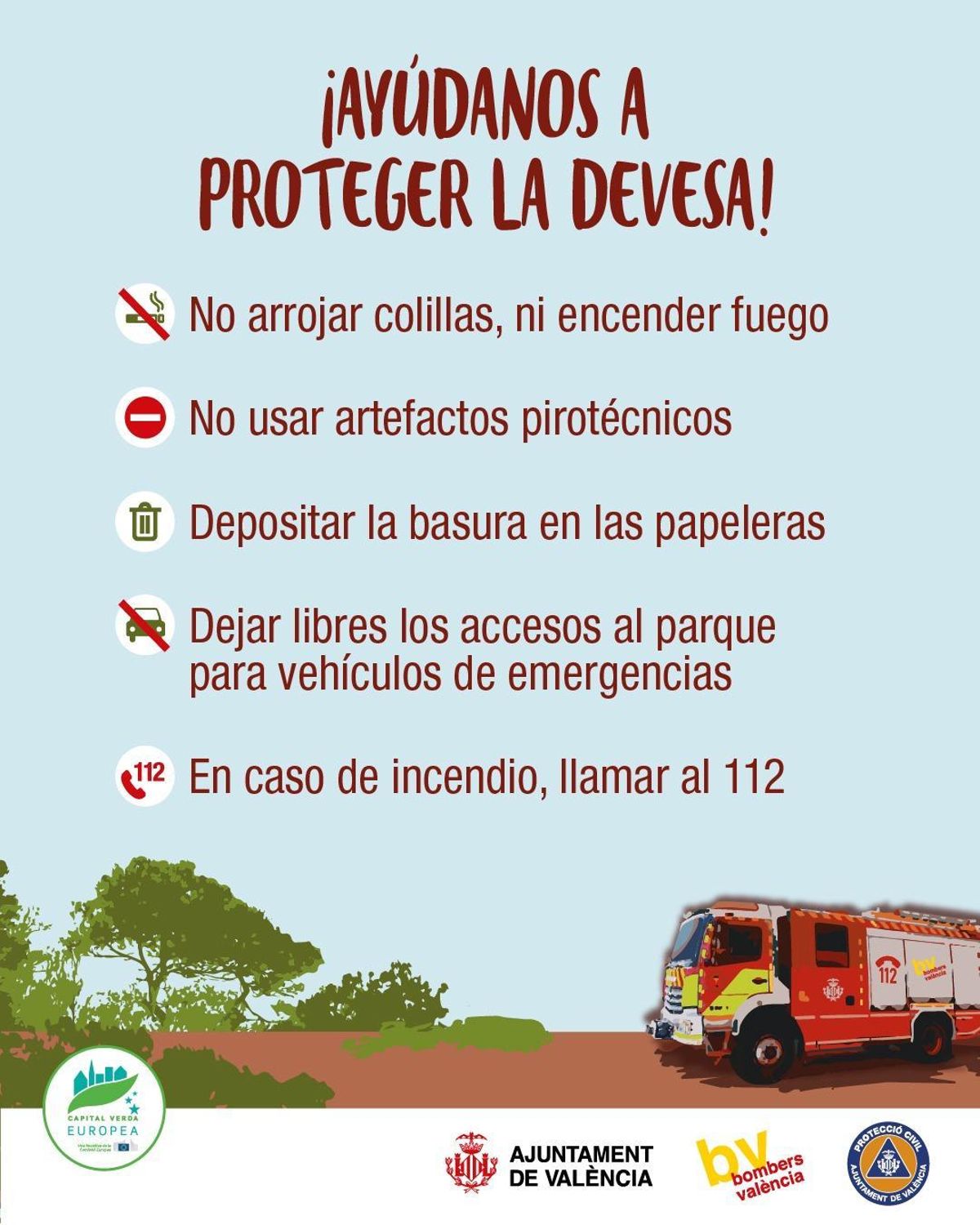Recomendaciones para evitar los incendios forestales en la Devesa.