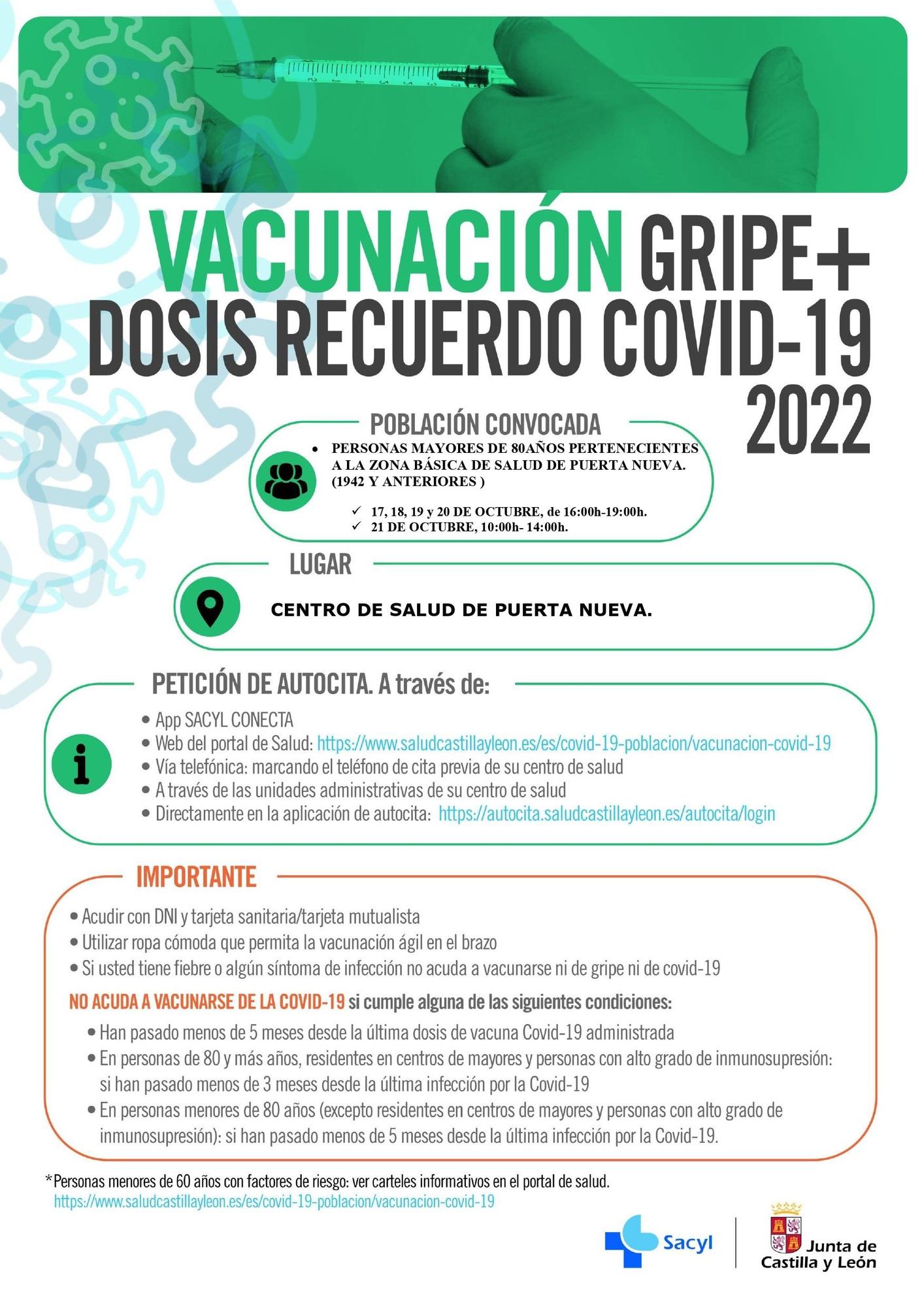 Cartel de vacunación del Centro de Salud Puerta Nueva