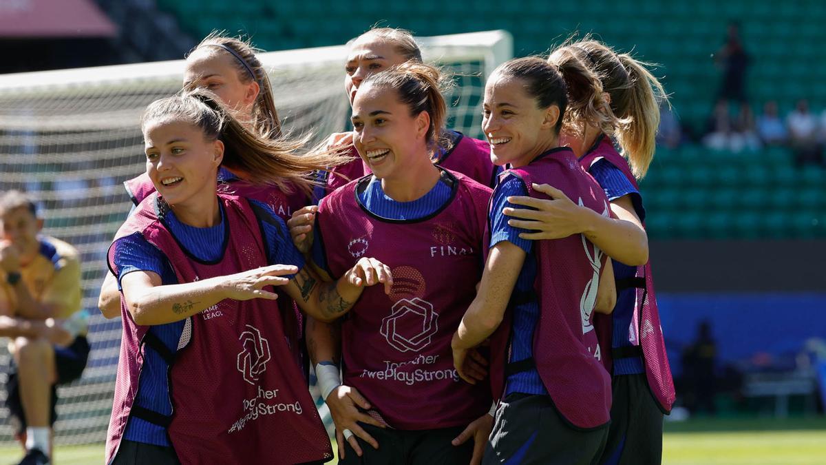 El FC Barcelona femenino durante el entrenamiento de este viernes en Lisbo para disputar mañana la final de la Liga de Campeones femenina contra el Arsenal