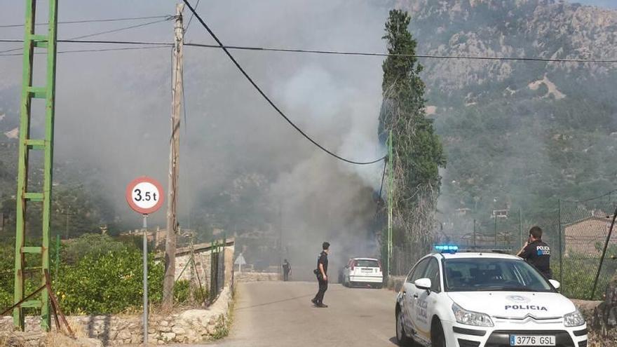 Arden tres coches y varios árboles frutales  tras la caída de un cable eléctrico en Sóller