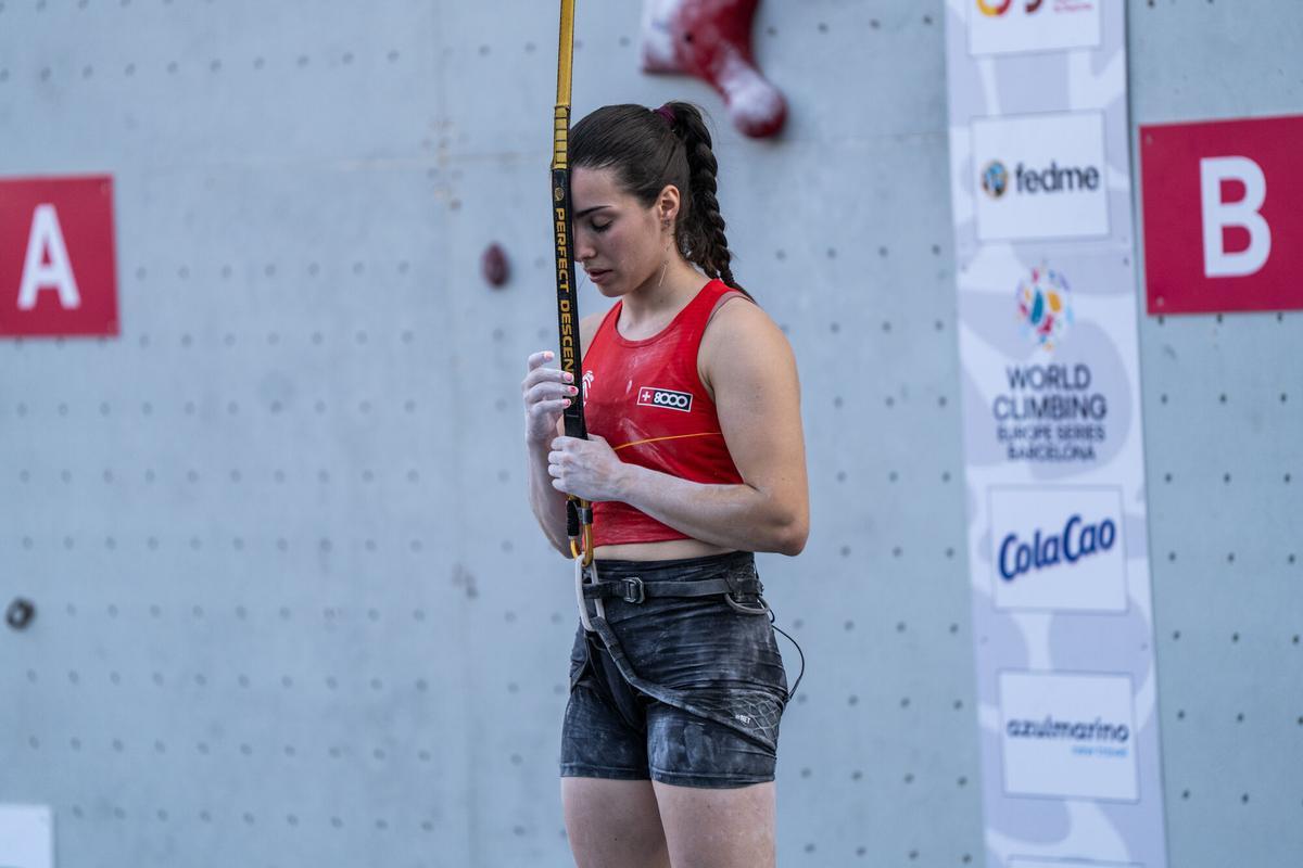 Montmeló (Barcelona). Carla Martínez celebra su victoria en la prueba de escalada de velocidad de la Copa de Europa, disputada durante el festival GRAVITEO en el Circuit de Barcelona-Catalunya. 16 de julio de 2026. Deportes. AUTOR: ZOWY VOETEN