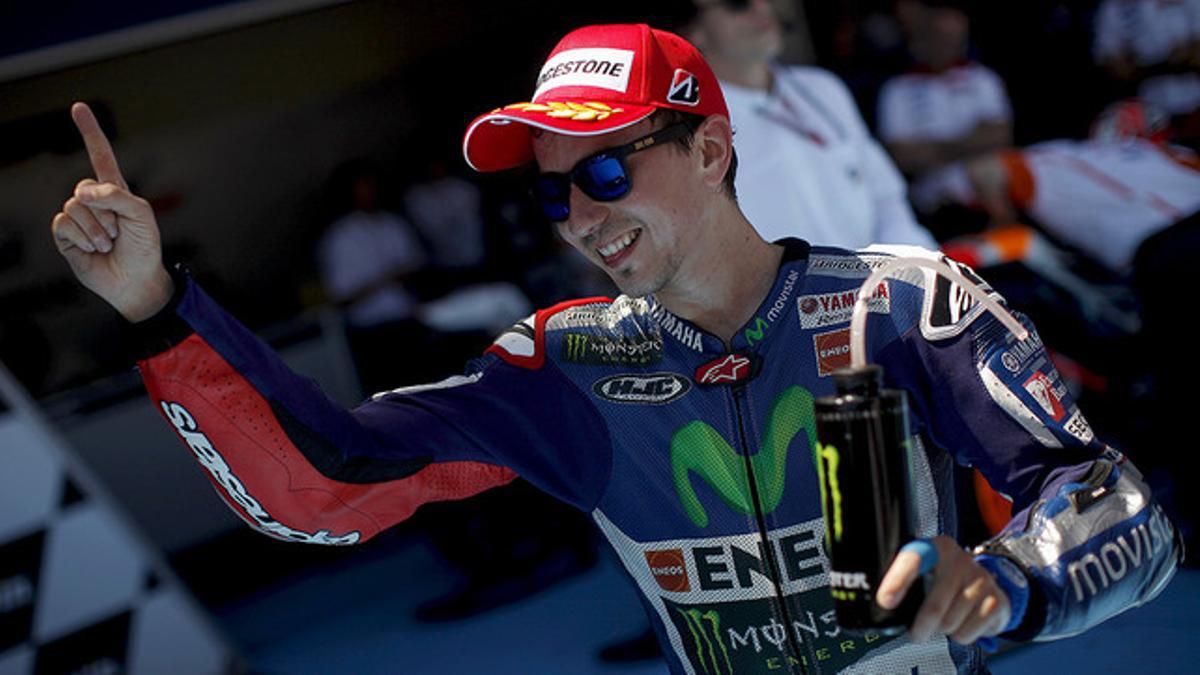 Jorge Lorenzo (Yamaha) celebra la 'pole position' del Gran Premio de España, este sábado en Jerez