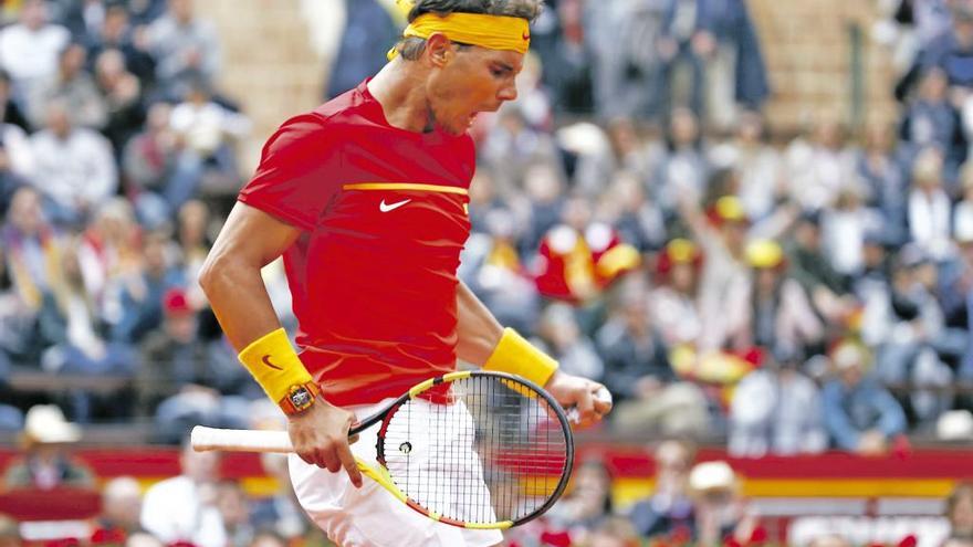 Nadal celebra la conquista de un punto en su partido de ayer ante Kohlschreiber.