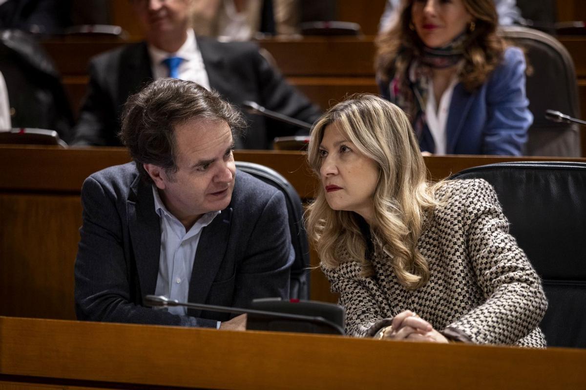 El consejero de Administración Pública, Roberto Bermúdez de Castro, charla con la vicepresidenta autonómica, Mar Vaquero.