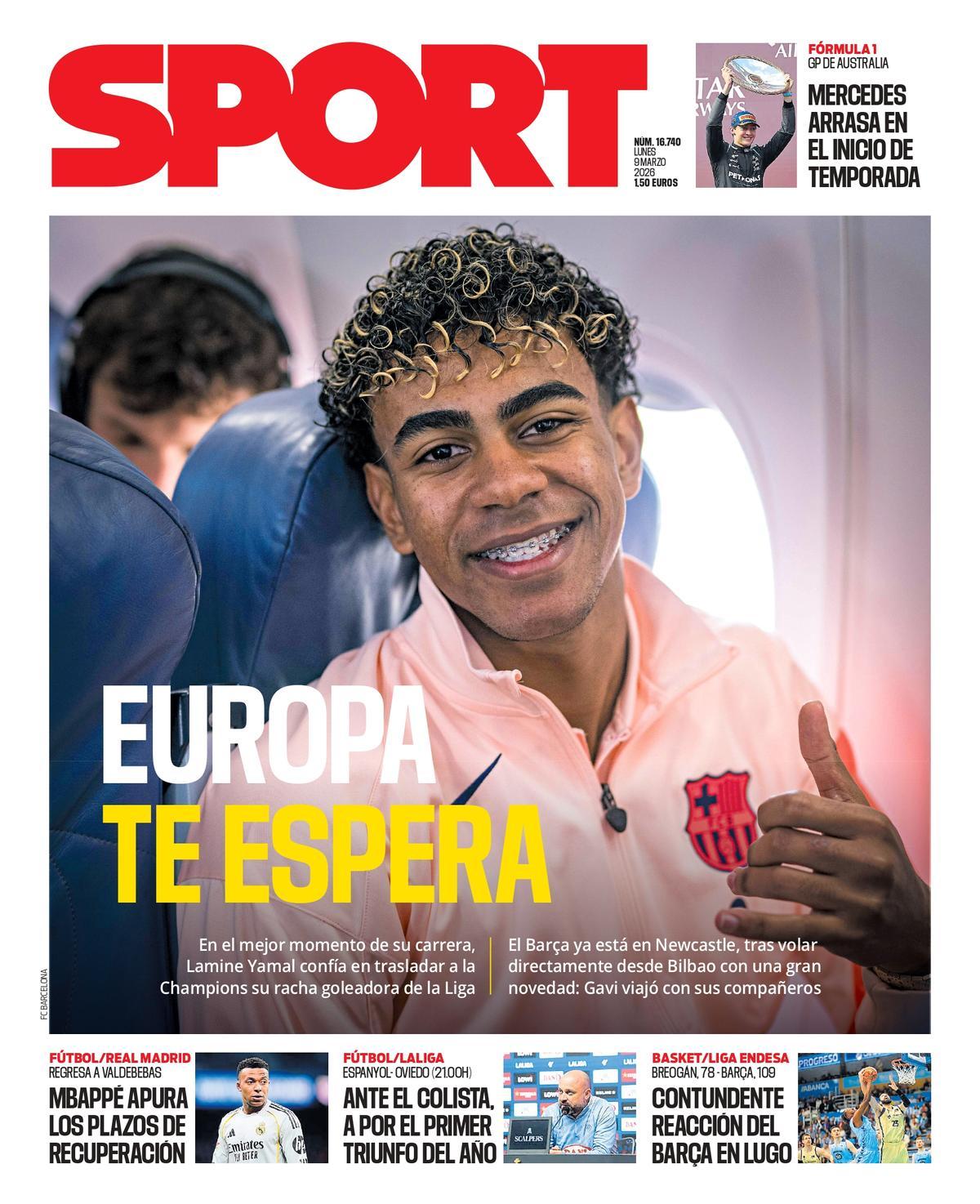 Esta es la portada de SPORT de hoy lunes, 9 de marzo de 2026
