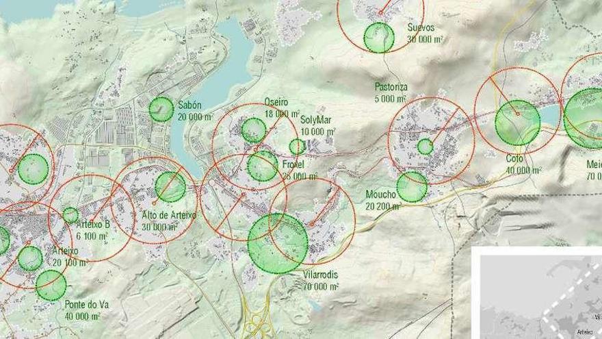 Mapa con las zonas en las que están previstas las plantaciones.