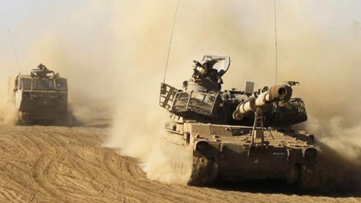 Tanques israelís durante unas maniobras militares en los Altos del Golán.