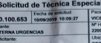 Documento aportado por Vicente Clausell con la fecha de la petición de la prueba diagnóstica.