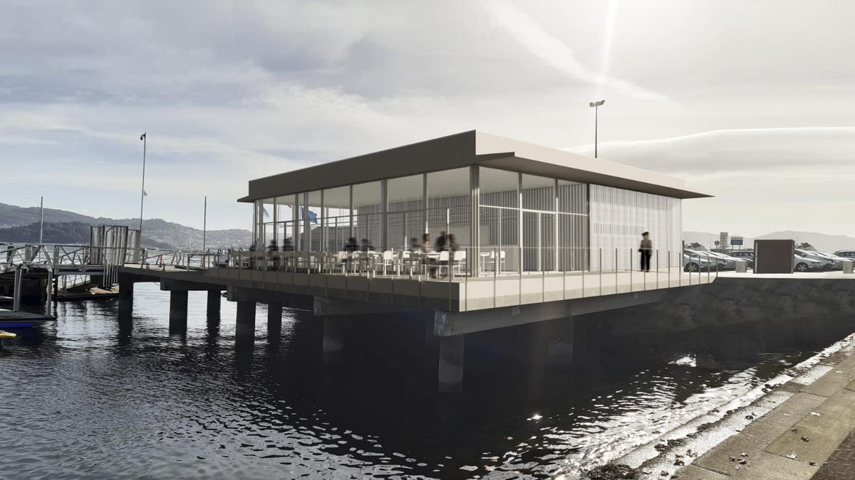 Infografía del futuro edificio del puerto deportivo de Moaña.