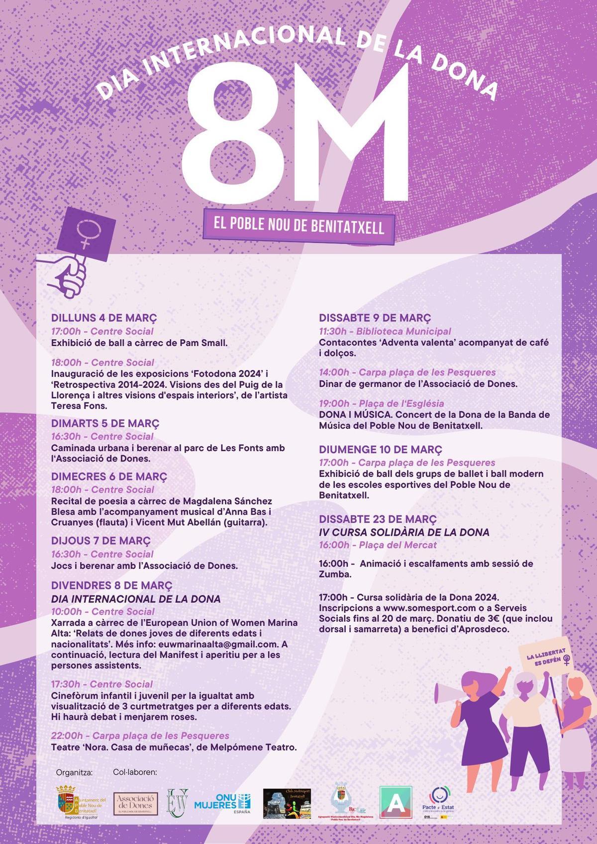 El cartel con la programación del 8M en el Poble Nou de Benitatxell