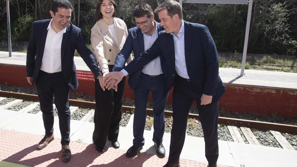 La ministra Diana Morant visita el inicio de las obras de la línea Xàtiva-Alcoi con los alcaldes de Xàtiva, Ontinyent y Alcoi