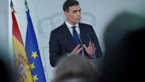 El presidente del Gobierno, Pedro Sánchez, en su intervención para hacer balance.