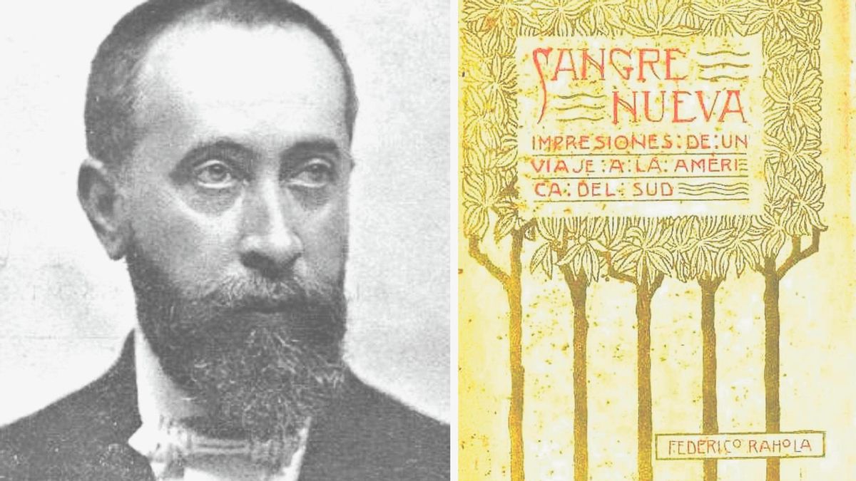 A l'esquerra, Frederic Rahola. A la dreta, la portada de 'Sangre Nueva'.