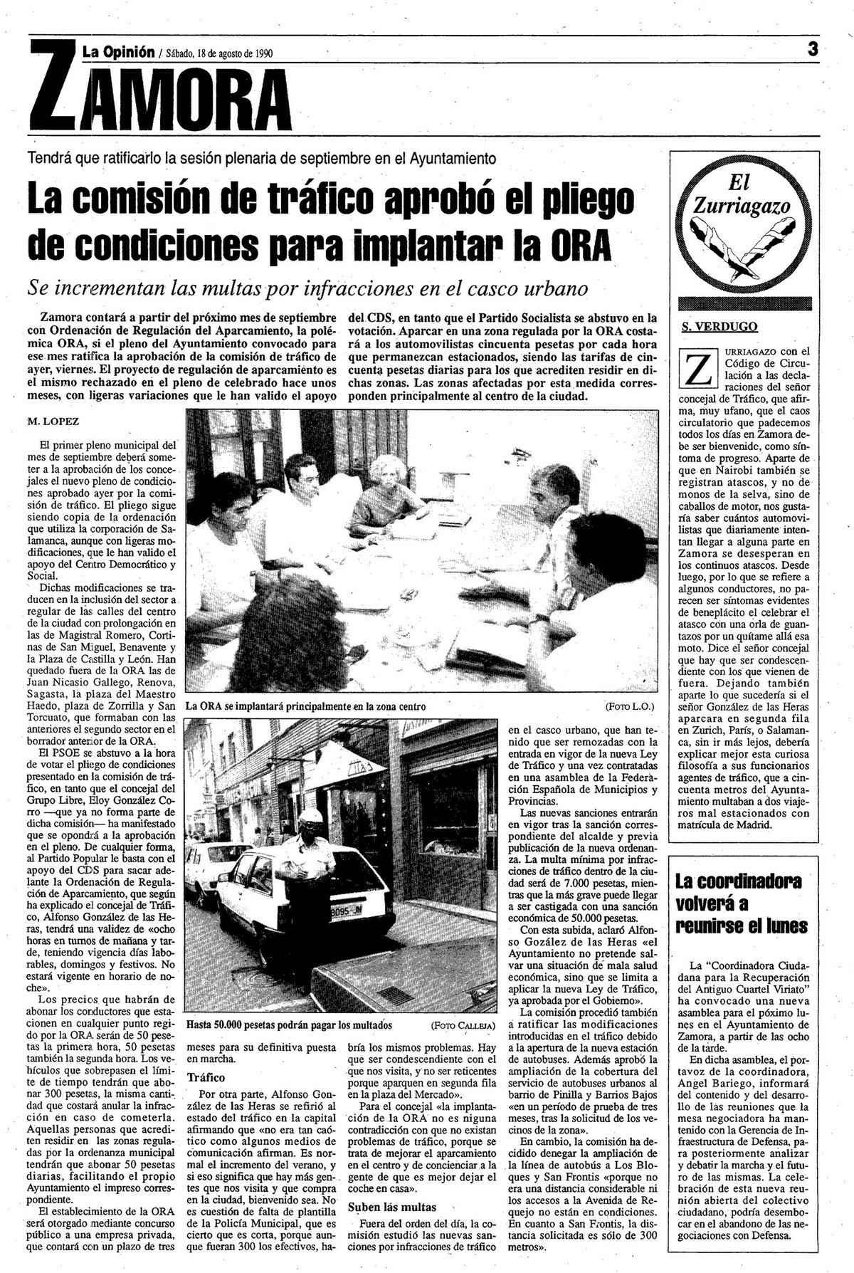 Una de las informaciones de LA OPINIÓN-EL CORREO DE ZAMORA sobre la implantación de la zona azul.