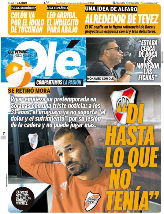 Portada OLÉ lunes 7 de enero 2018