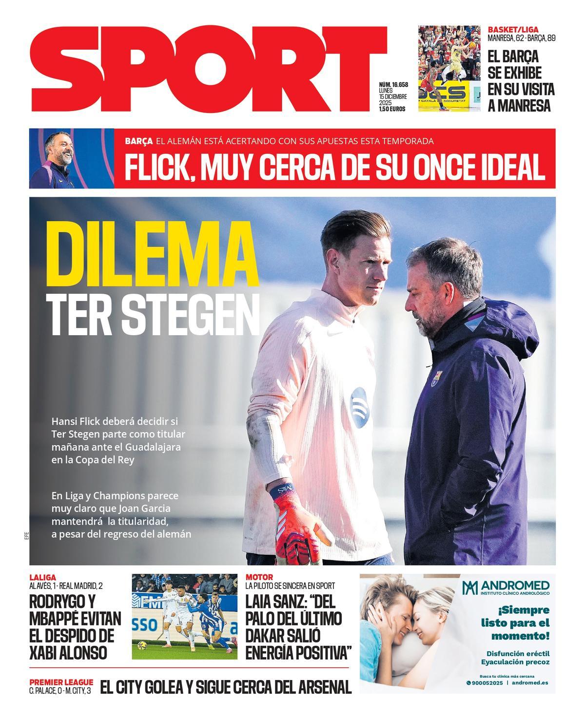 Esta es la portada de SPORT de hoy lunes, 15 de diciembre de 2025