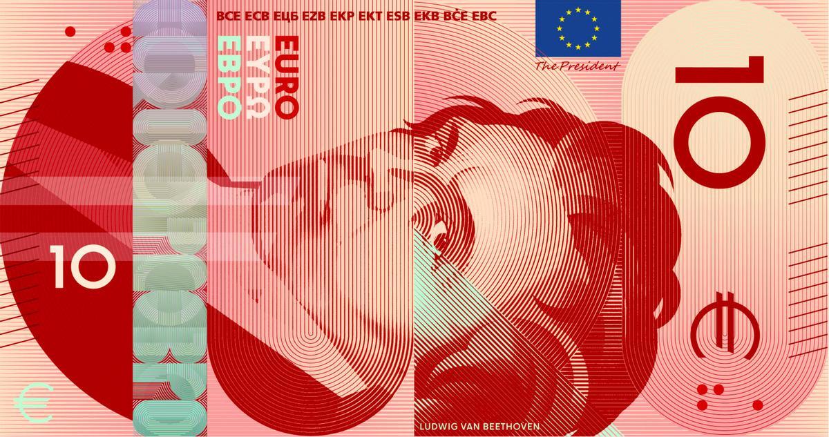 Otro de los billetes, en este caso con la cara de Beethoven, perteneciente a otra propuesta