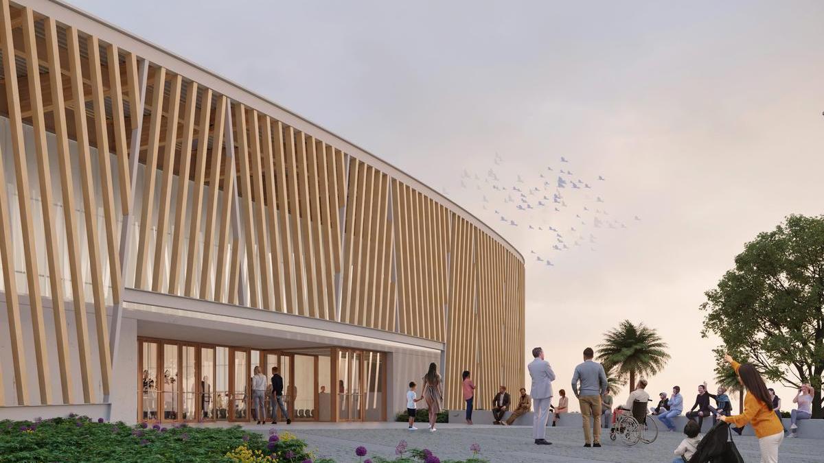 Recreación del pabellón de deportes inclusivo que se construirá en Carrús, junto al centro comercial L’Aljub.