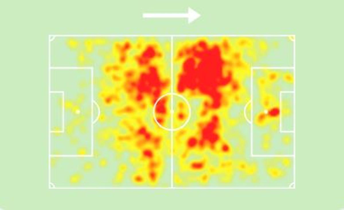 El mapa de calor de Nico González, en la temporada 22-23 con el Oporto