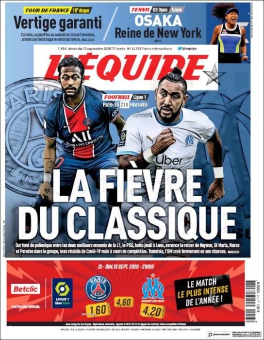 Portada L'ÉQUIPE domingo 13 septiembre 2020