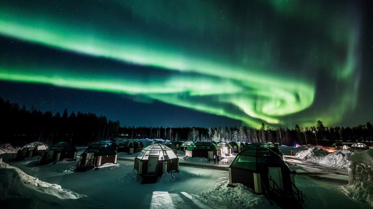 Una aurora boreal en Rovaniemi, Polonia.
