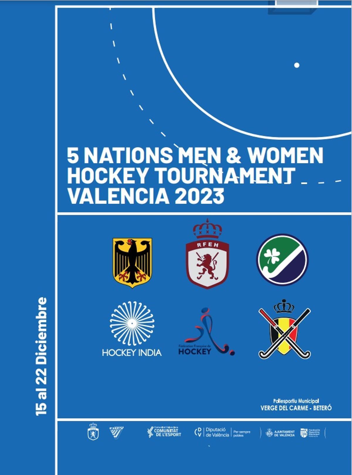 Cartel del  5 Nations Men &amp; Women Hockey Tournament Valencia 2023.