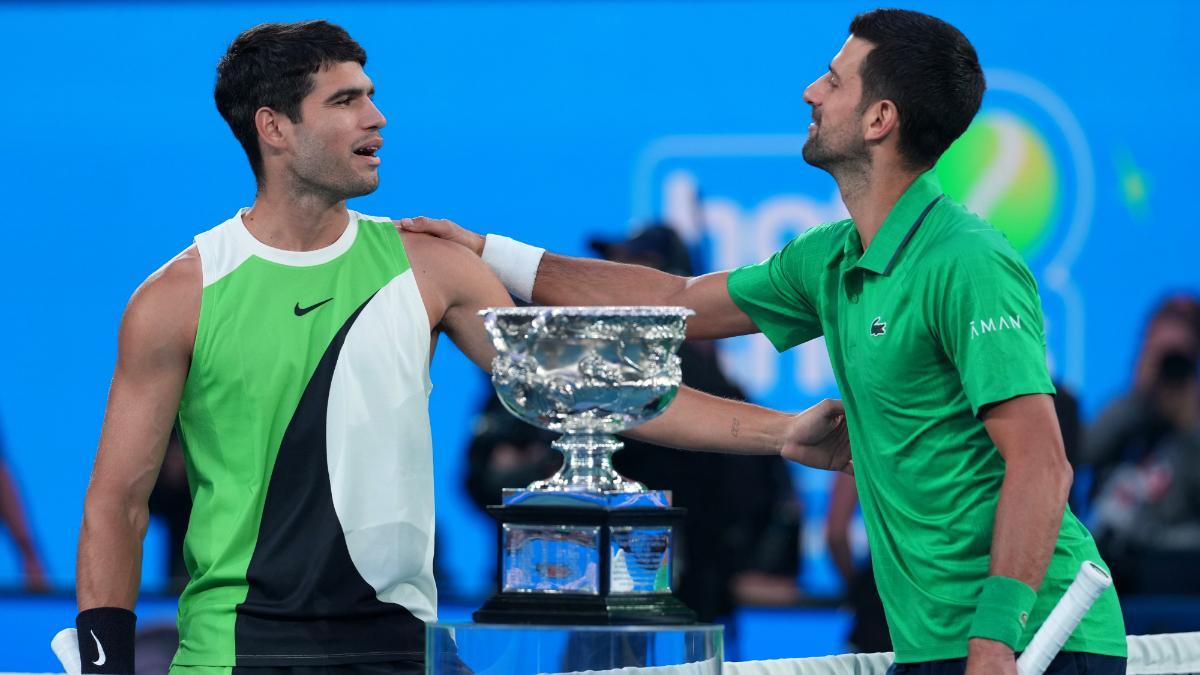 Alcaraz y Djokovic antes de la final