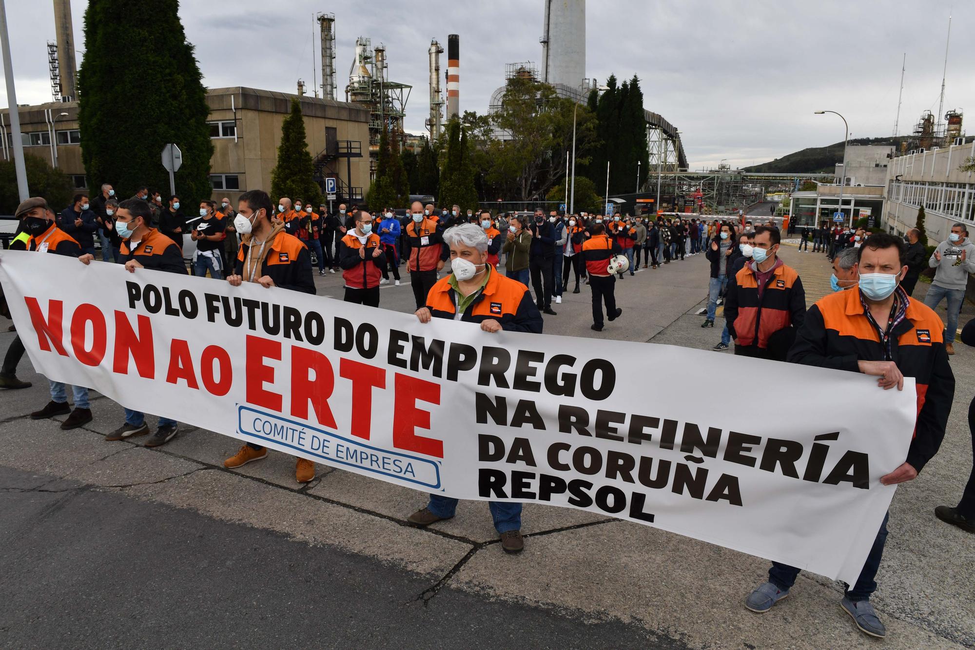 Manifestación de trabajadores de la refinería