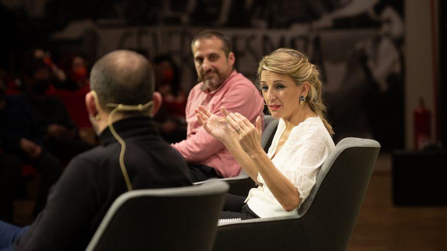 Yolanda Díaz se reúne con UGT y CCOO de Cataluña.