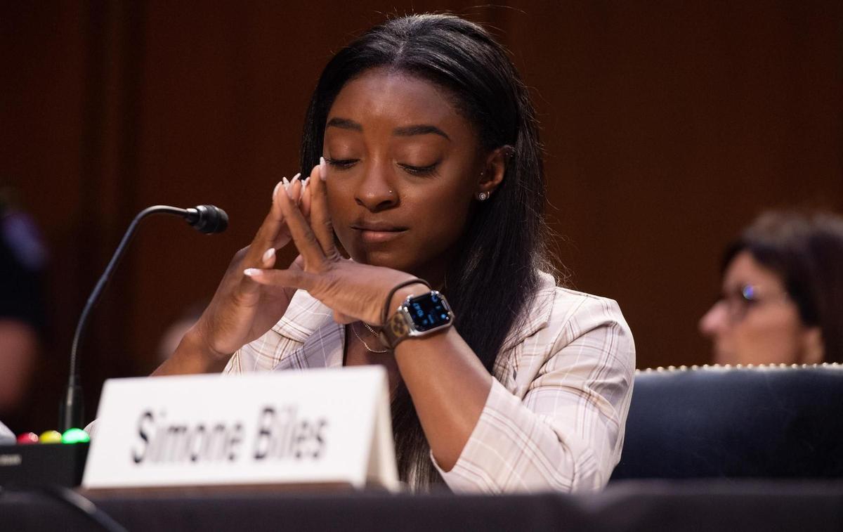 Simone Biles, en una imagen de archivo, el momento que declaró como víctima de los abusos.