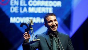 Miguel Angel Silvestre recibe el Premio Ondas nacional de television al mejor interprete masculino en ficcion por  En el corredor de la muerte  durante la ceremonia de entrega de la 66º edicion de los Premios Ondas 2019, este jueves,  en el Gran Teatre del Liceu de Barcelona.  