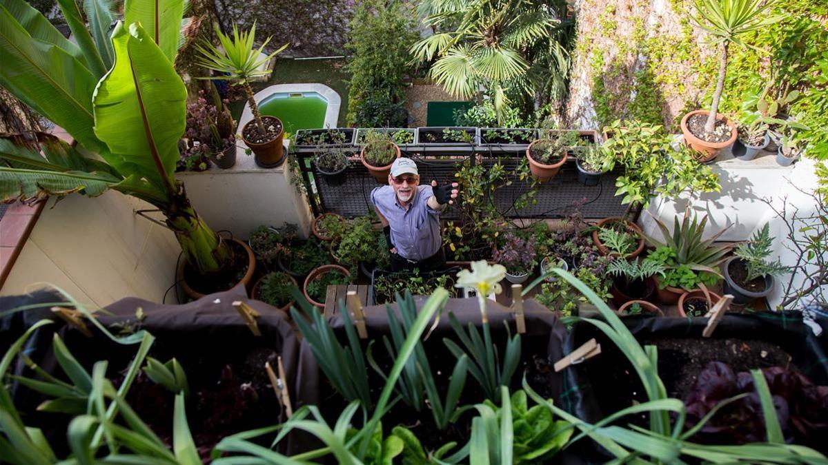 BARCELONA 31 03 2021  Robert Strauss  el granjero en la azotea  se llama en Instagram  Es un veterano jardinero urbano de Barcelona  FOTO  MARIA Da   OULTREMONT