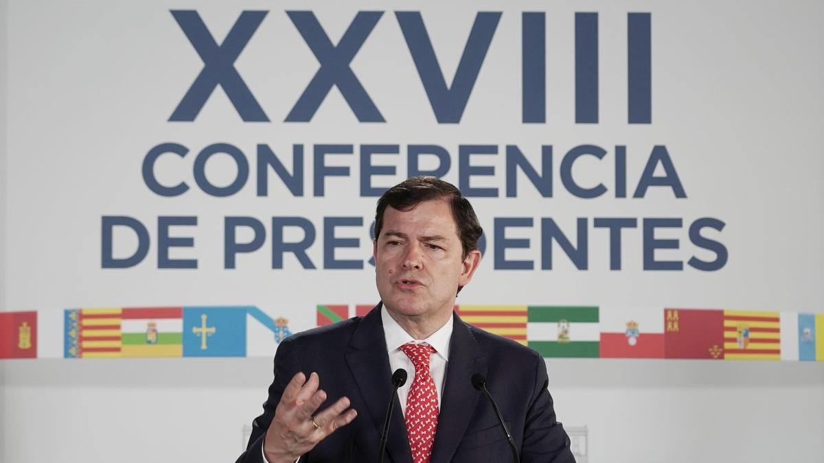 El presidente de la Junta de Castilla y León, Alfonso Fernández Mañueco, durante la Conferencia de Presidentes.