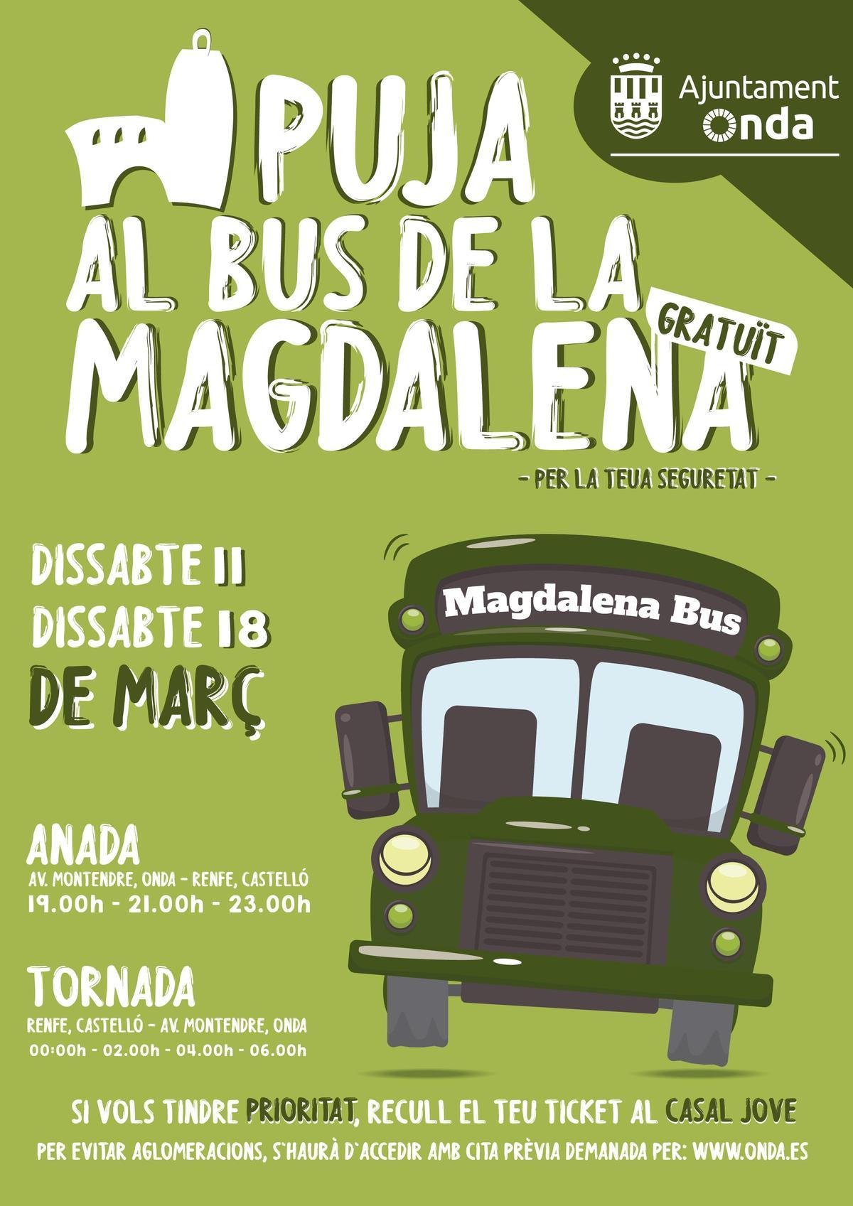 Cartel promocional de la iniciativa del transporte por Magdalena de ida y vuelta a Onda.