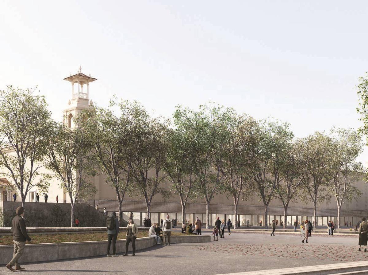 Vista exterior de la nueva entrada al MNAC, por el Palau de Victòria Eugènia